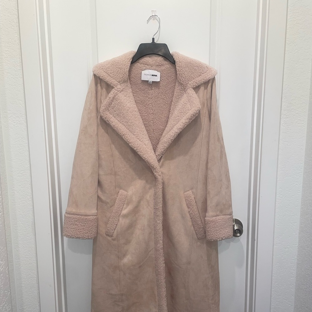 *NEW* Dusty Rose Suede & Faux Sherpa Long Coat